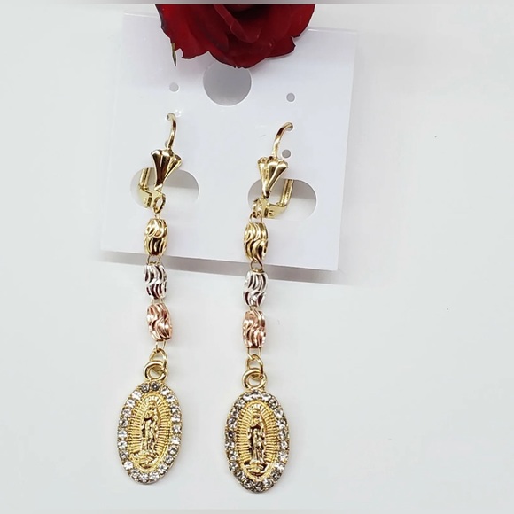 Our Lady of Guadalupe Earrings. Gold Plated. Aretes Virgen Guadalupe. 3 Color. - Picture 2 of 5